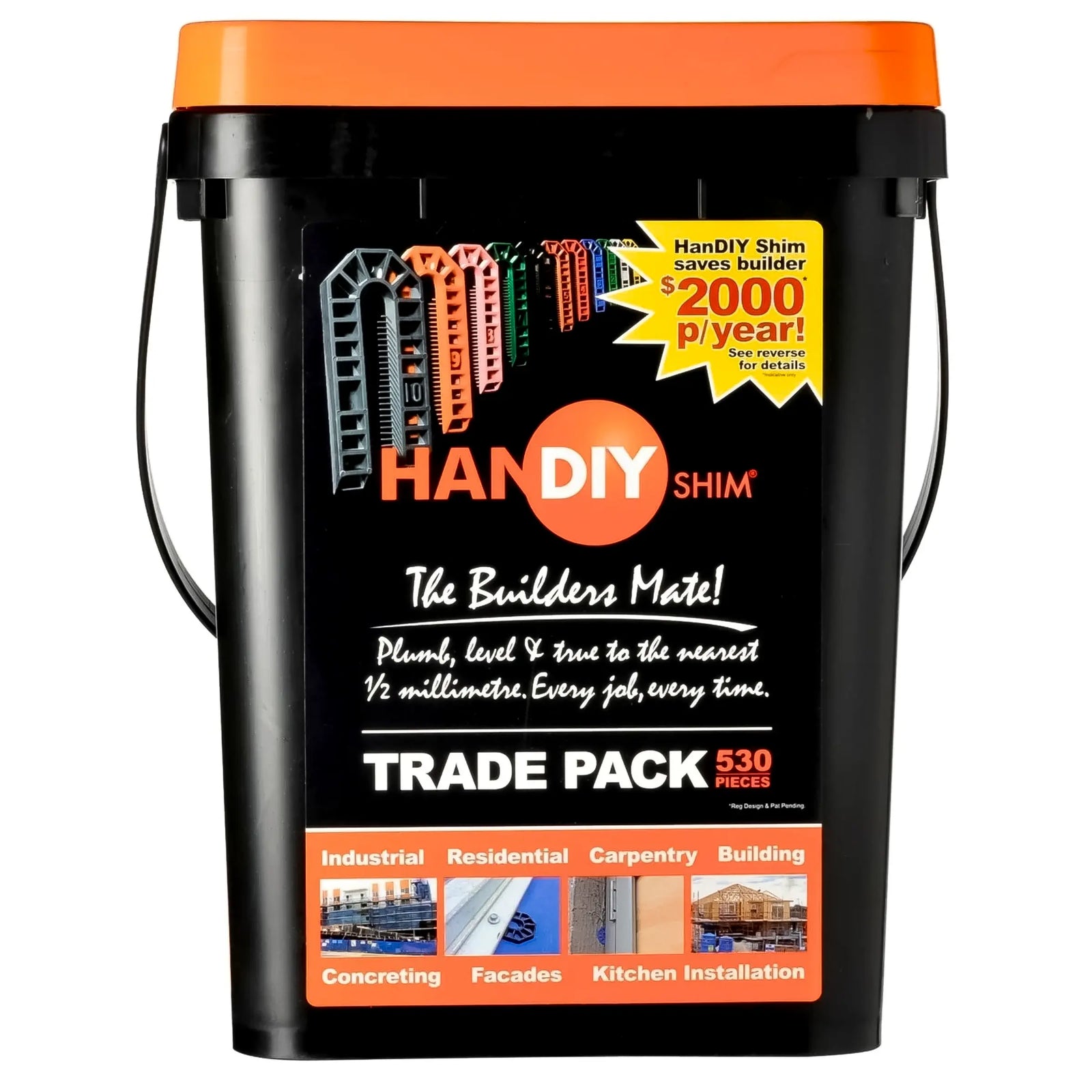 HanDIY Shim Packer 530 Piece Trade Pack in 10L Bucket, Assorted 1mm to 10mm Construction Shims for Levelling and Spacing.