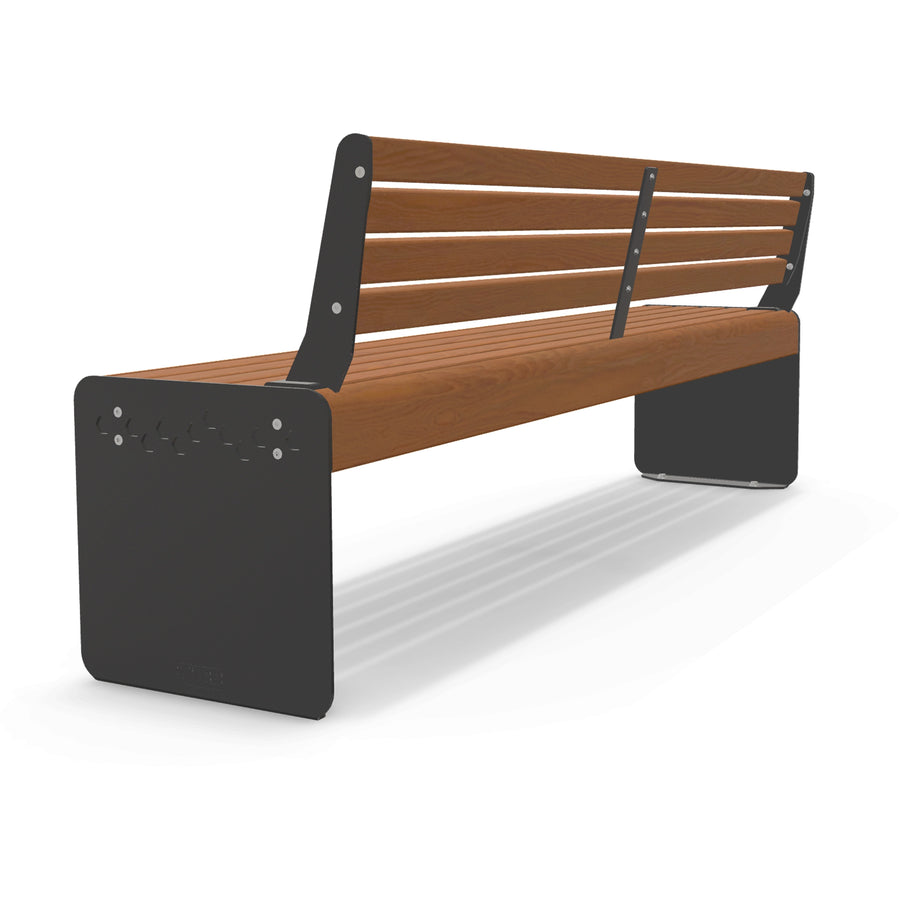 Hyve 2m Park Seat, 2000mm Aluminium Outdoor Bench in Blackbutt TimberImage Finish for Parks and Commercial Spaces.