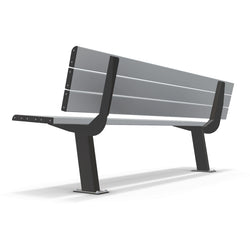 Alt Text: Integra-EX 2m Park Seat, Heavy-Duty 2000mm Anodised Aluminium Outdoor Bench with Vandal-Resistant Surface Mount Design.