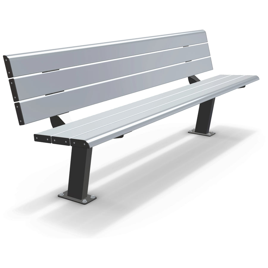 Integra-EX 2m Park Seat, Heavy-Duty 2000mm Anodised Aluminium Outdoor Bench with Vandal-Resistant Surface Mount Design.