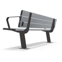 Integra-EX 2m Park Seat with Armrests, 2000mm Accessible Aluminium Bench with Integrated Armrests and Clear Anodised Finish.