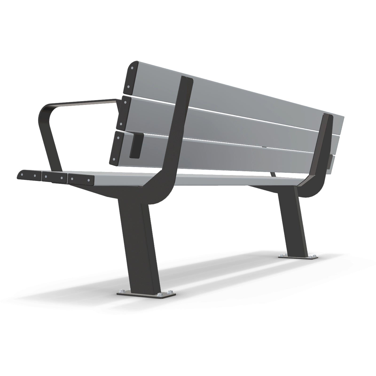 Integra-EX 2m Park Seat with Armrests, 2000mm Accessible Aluminium Bench with Integrated Armrests and Clear Anodised Finish.