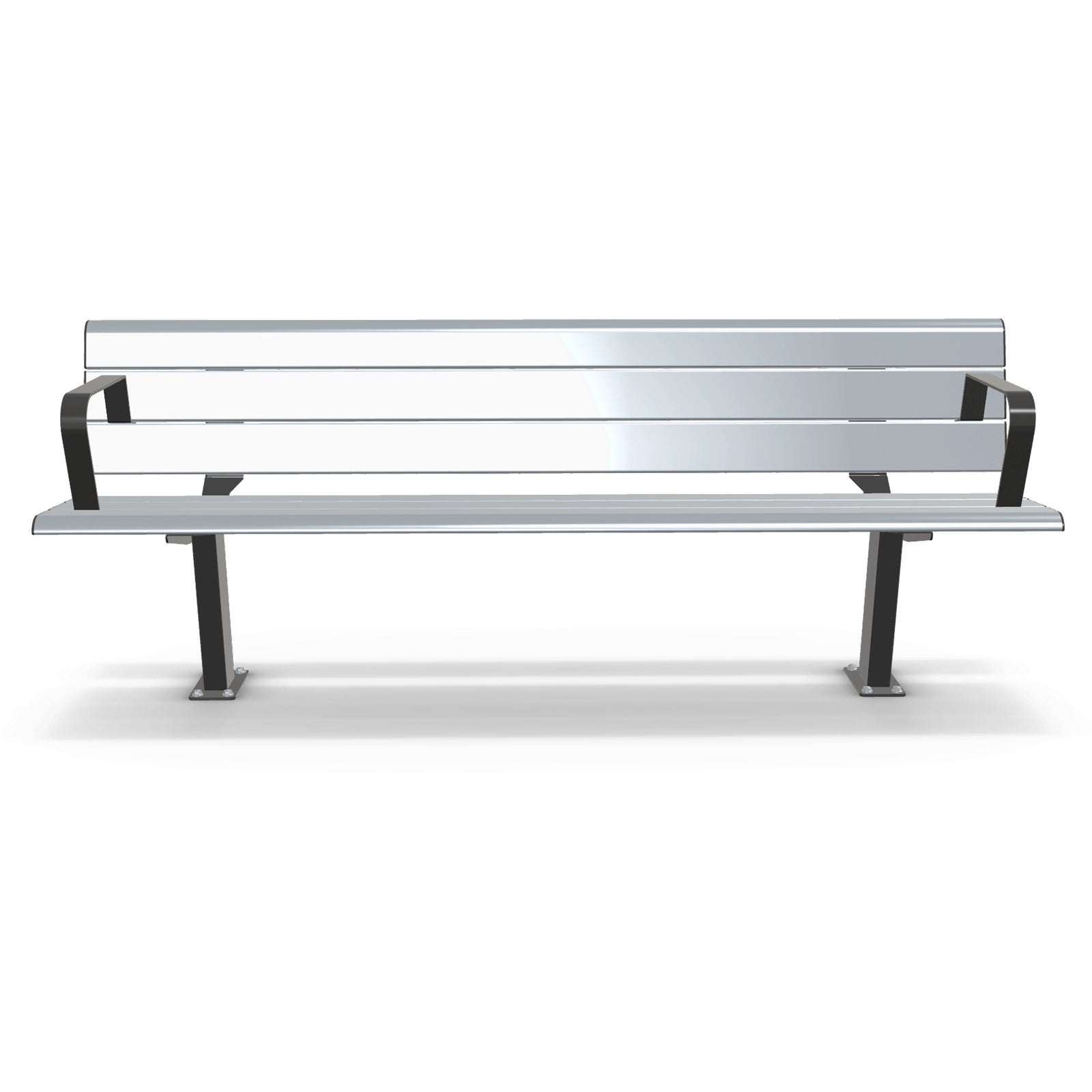 Integra-EX 2m Park Seat with Armrests, 2000mm Accessible Aluminium Bench with Integrated Armrests and Clear Anodised Finish.
