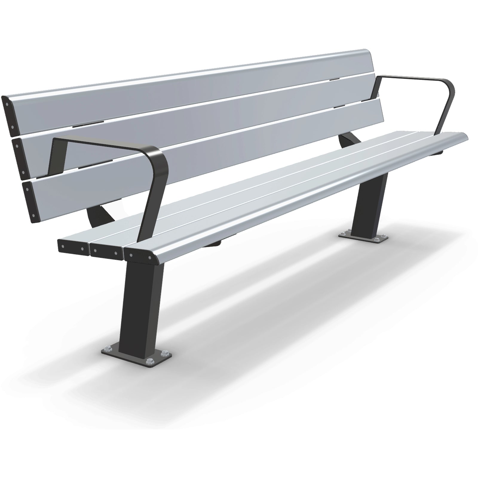 Integra-EX 2m Park Seat with Armrests, 2000mm Accessible Aluminium Bench with Integrated Armrests and Clear Anodised Finish.