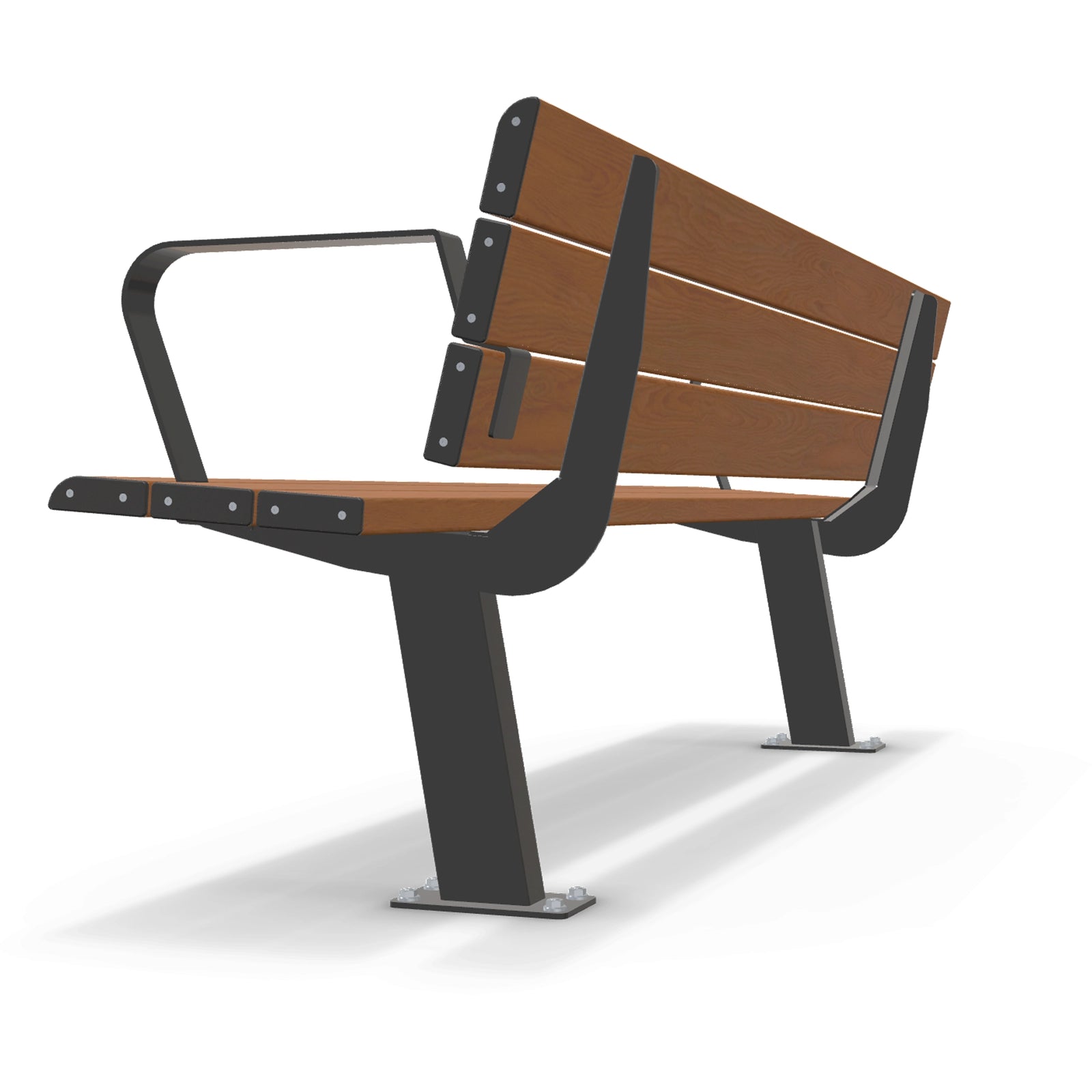 Integra-EX 2m Park Seat with Armrests, 2000mm Aluminium Bench in Blackbutt TimberImage Finish for Accessible Public Seating.