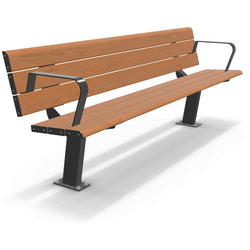 Integra-EX 2m Park Seat with Armrests, 2000mm Aluminium Bench in Blackbutt TimberImage Finish for Accessible Public Seating.