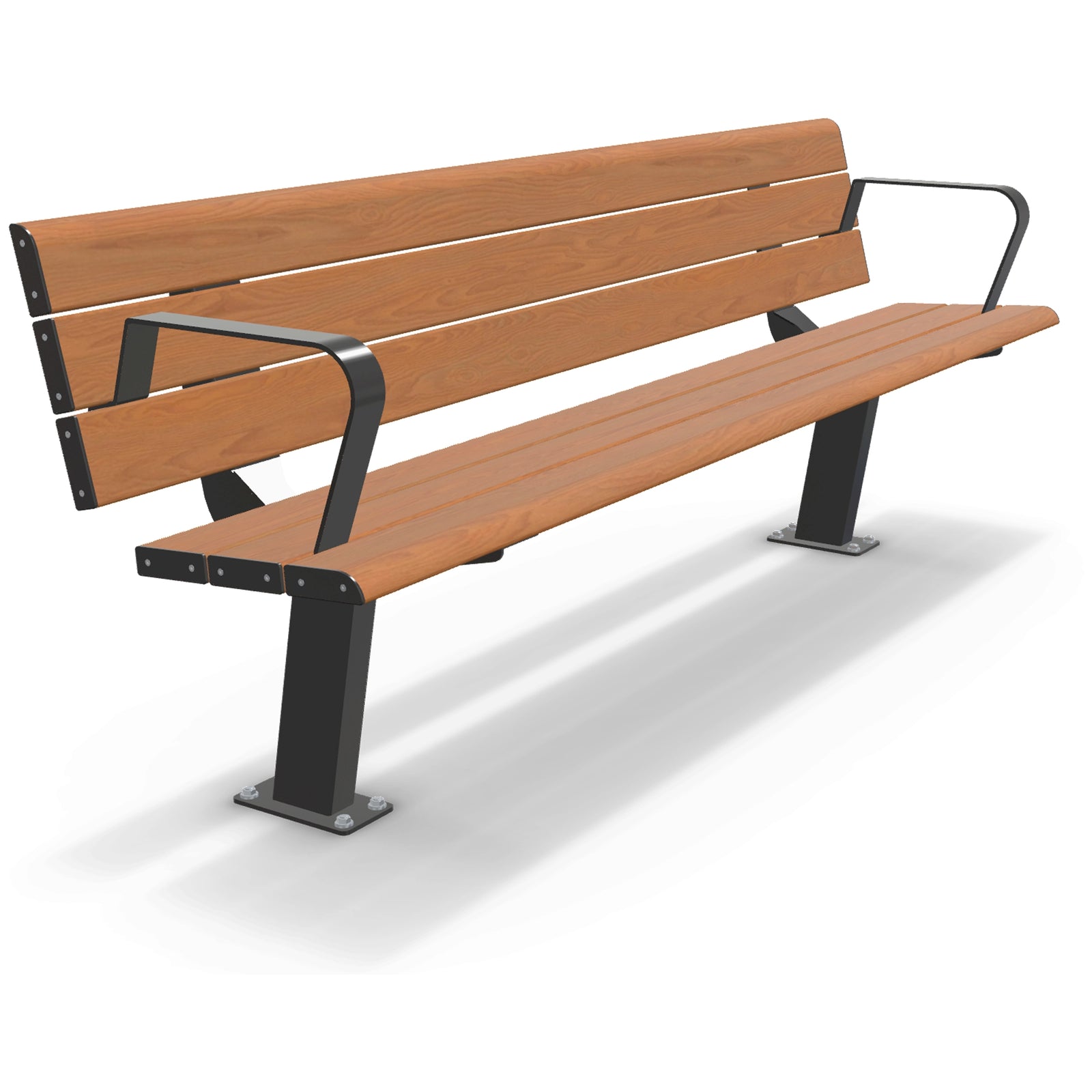Integra-EX 2m Park Seat with Armrests, 2000mm Aluminium Bench in Blackbutt TimberImage Finish for Accessible Public Seating.