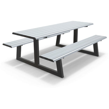 Integra-EX 2m Outdoor Table Setting, Deluxe Anodised Aluminium Picnic Table and Benches for Schools, Parks, and Corporate Campuses.