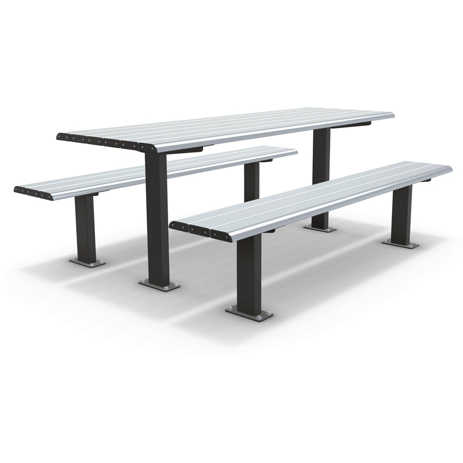 Integra-EX 2m Surface Mount Table Setting, Heavy-Duty 6-8 Person Aluminium Picnic Table with Bolt-Down Benches for High-Traffic Public Spaces.