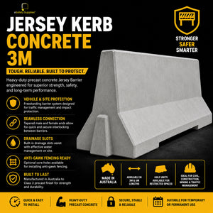 3-metre precast concrete Jersey kerb barrier.
