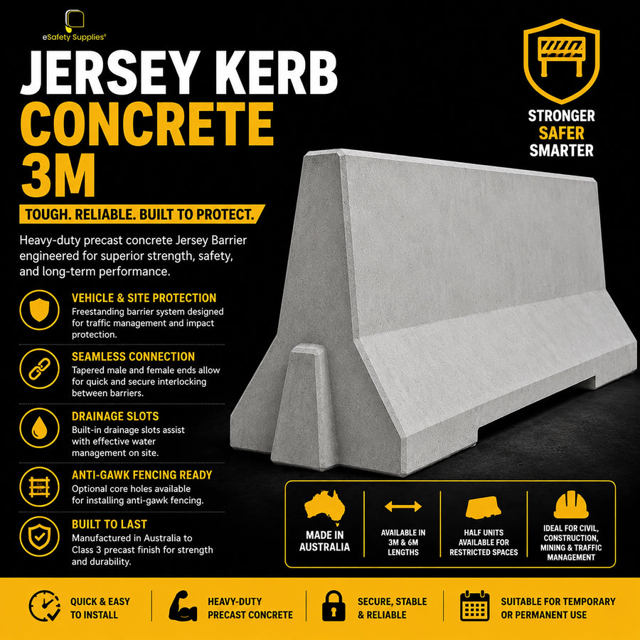 3-metre precast concrete Jersey kerb barrier.
