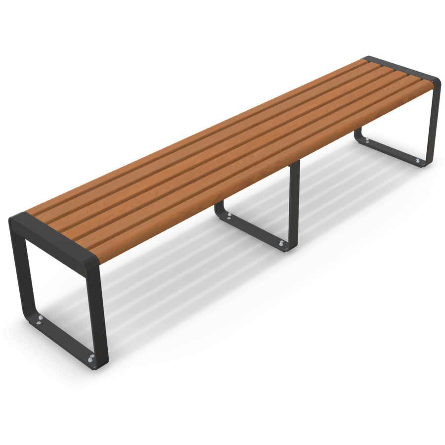 Moda 2m Bench Seat, 2000mm Backless Aluminium Outdoor Bench in Blackbutt TimberImage Finish for Streetscapes and Schools.