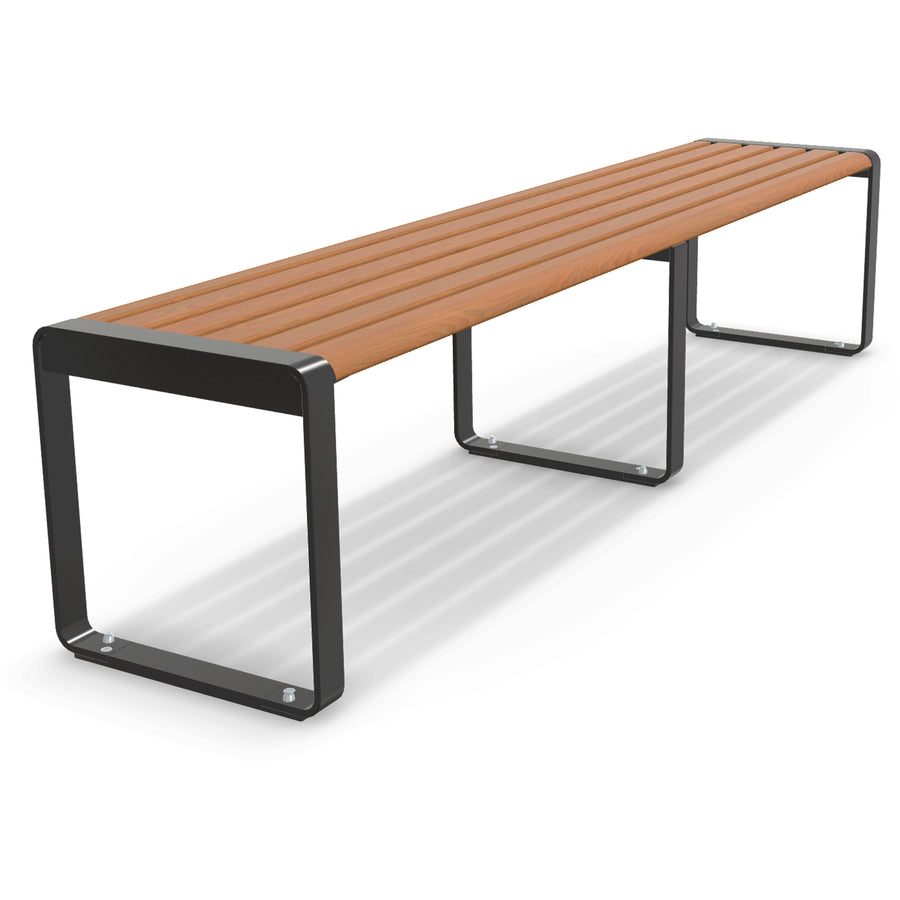 Moda 2m Bench Seat, 2000mm Backless Aluminium Outdoor Bench in Blackbutt TimberImage Finish for Streetscapes and Schools.