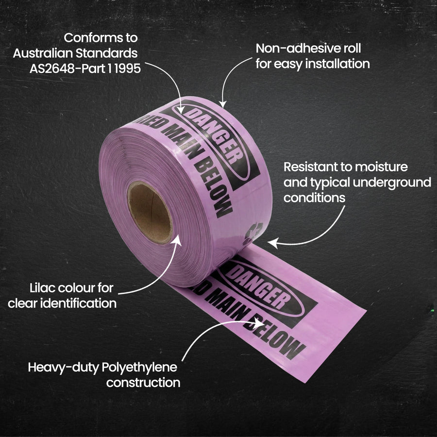 Roll of main warning tape with text on a black background