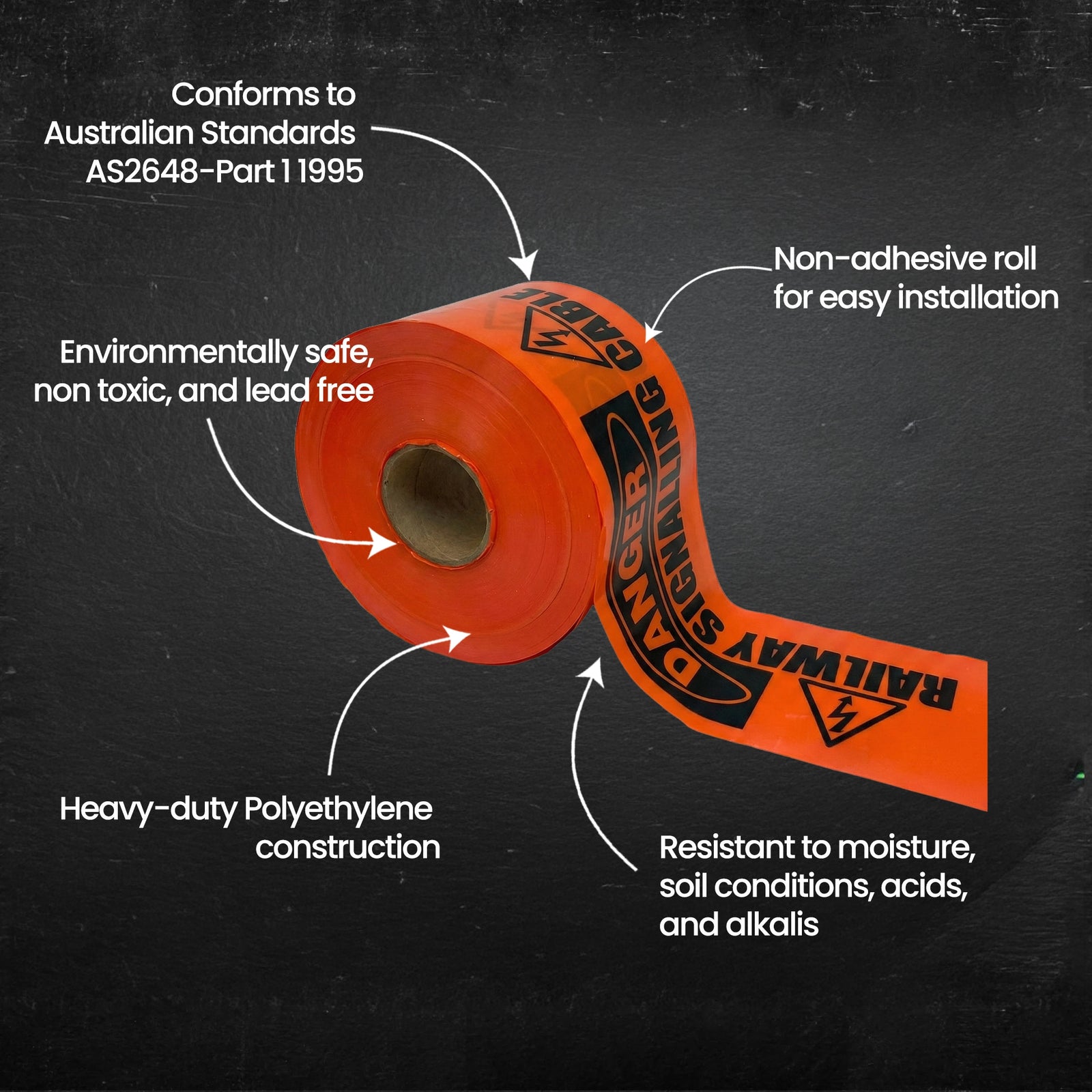 Mains Marker Tape - Railway Signalling Cable Below | 150mm x 500m
