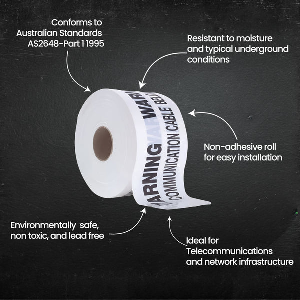 Detectable Mains Marker Tape - Communications | 150mm x 500m