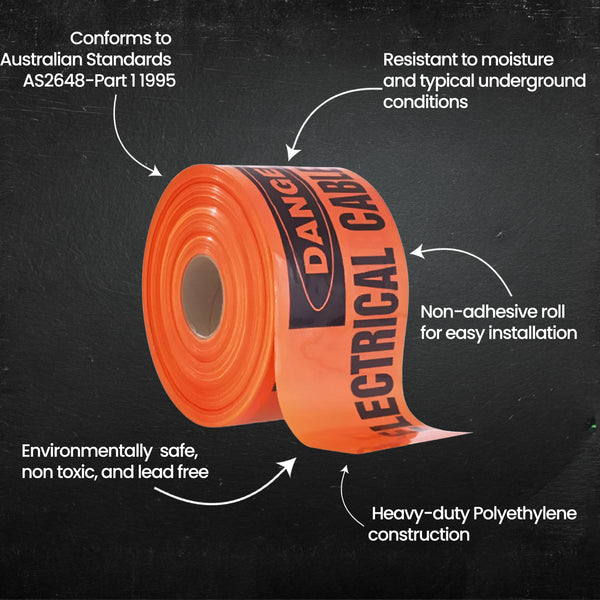 3 Way Mains Marker Tape - (Gas, Electricity & Comms) | 200mm x 500m