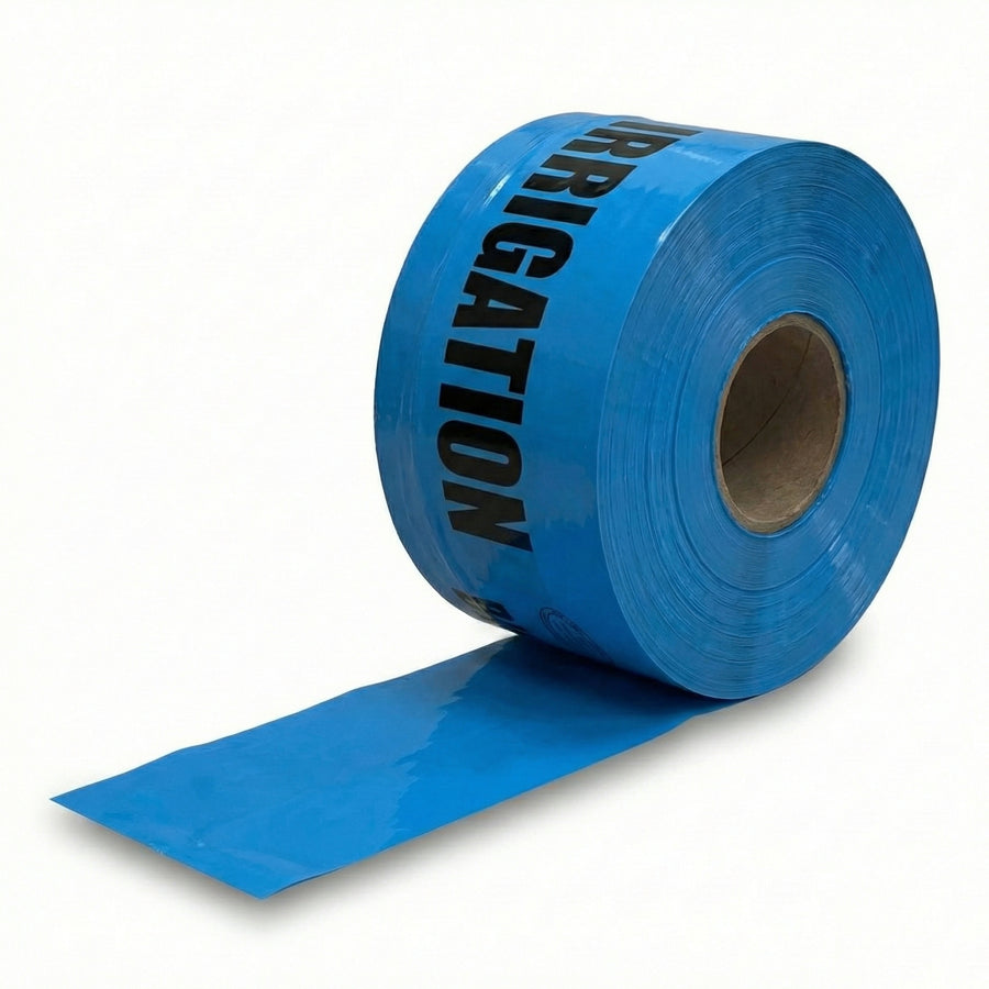 Mains Marker Tape, Irrigation Main Buried Below - 150mm x 500m (BLUE)