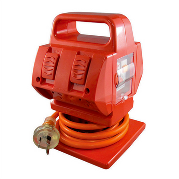 [Heavy Duty 4 Outlet Safety Switch], High-Visibility Red RCD + MCB Protected Power Unit with IP53 Rating.