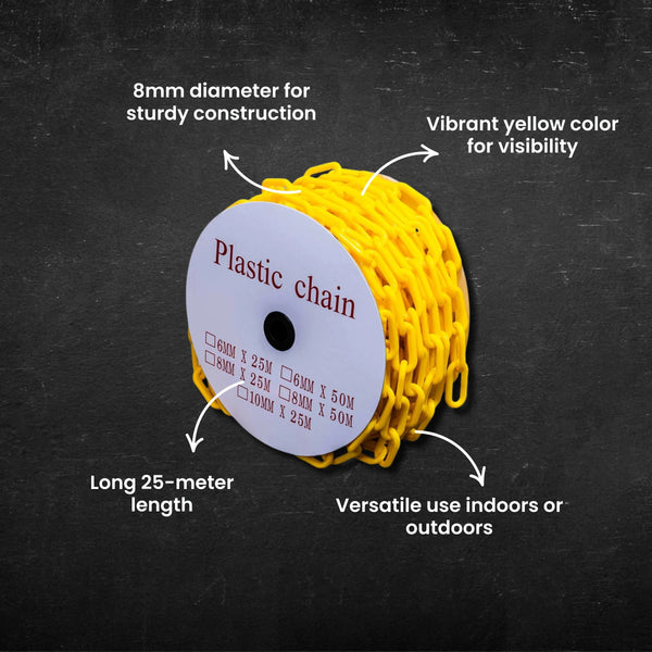 Plastic Chain Roll | Yellow - 8mm Dia x 25m