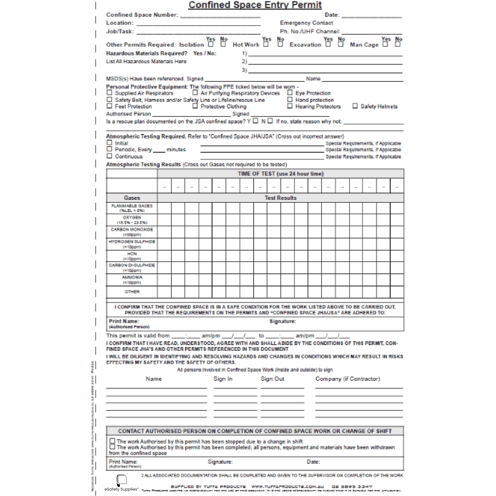 Confined Space Permit Books
