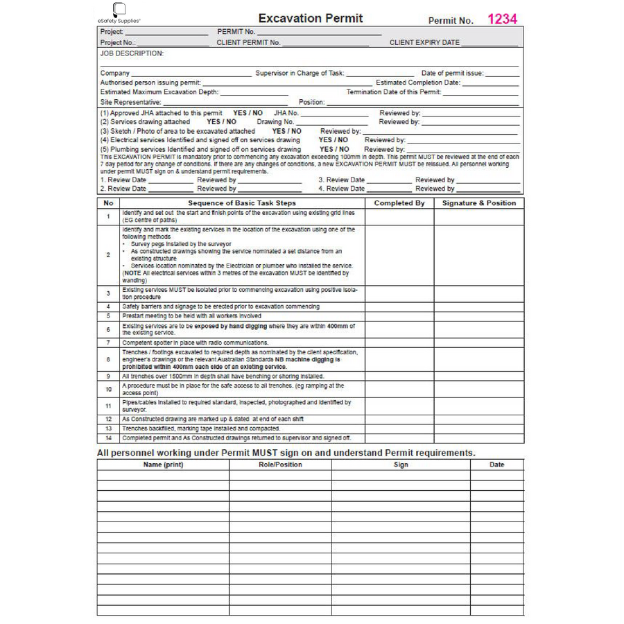 Excavation Permit Books