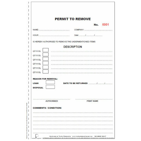 Permit to Remove Book