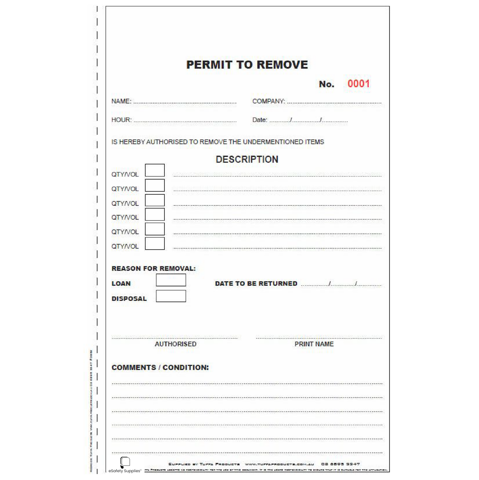 Permit to Remove Book