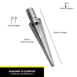 Close-up of Pole Anchor Socket with two key wedges being inserted to secure a 60mm outer diameter sign post.