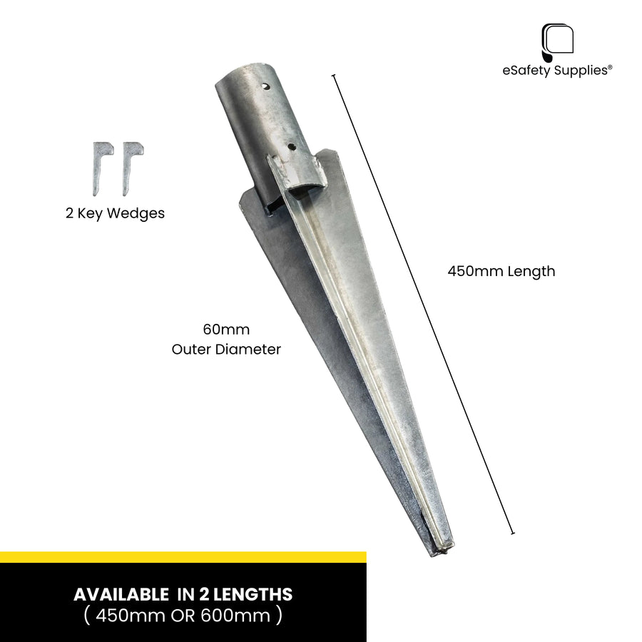 Close-up of Pole Anchor Socket with two key wedges being inserted to secure a 60mm outer diameter sign post.