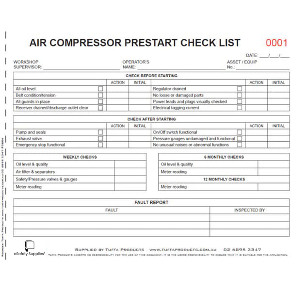 Air Compressor Prestart Checklist Books