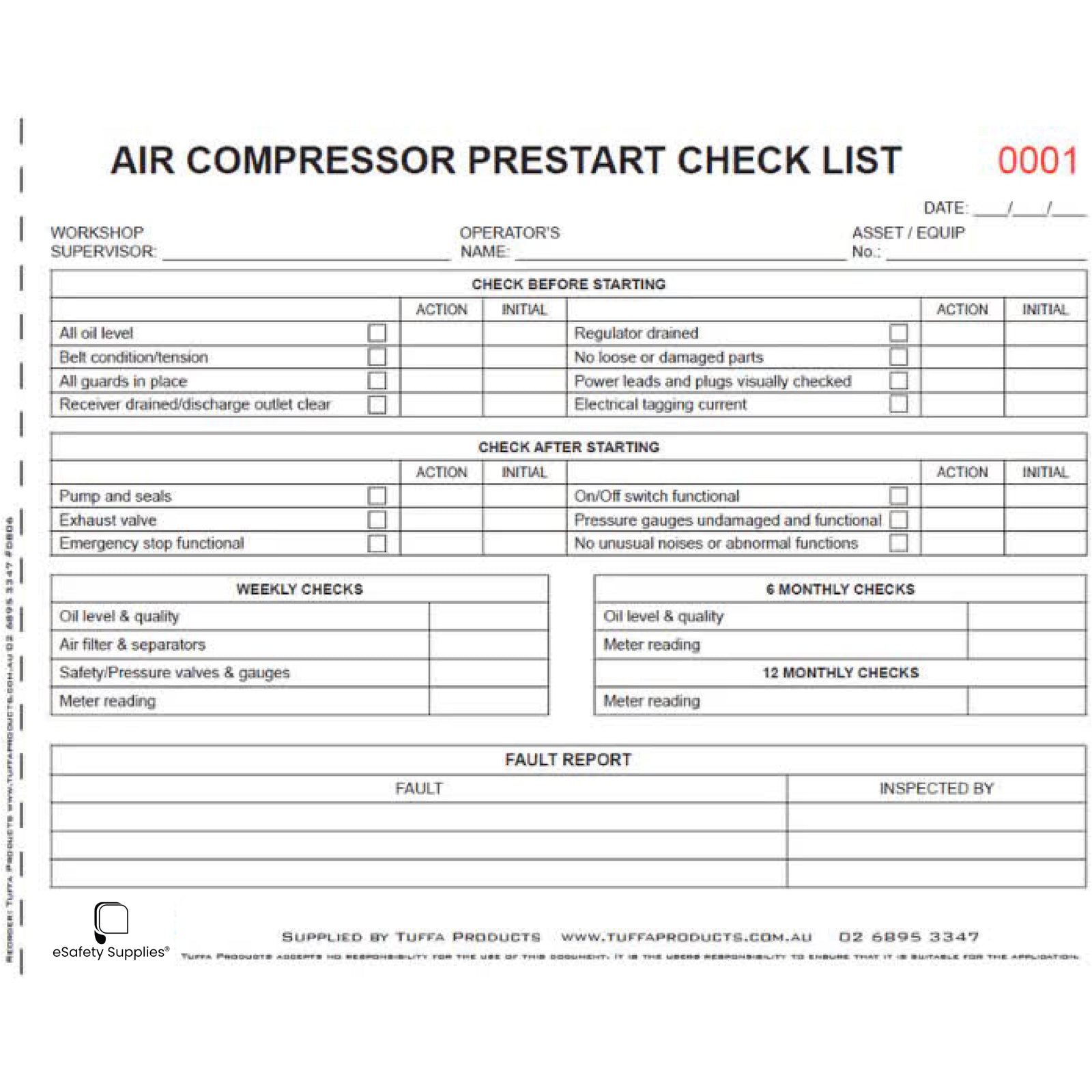 Air Compressor Prestart Checklist Books – eSafety Supplies
