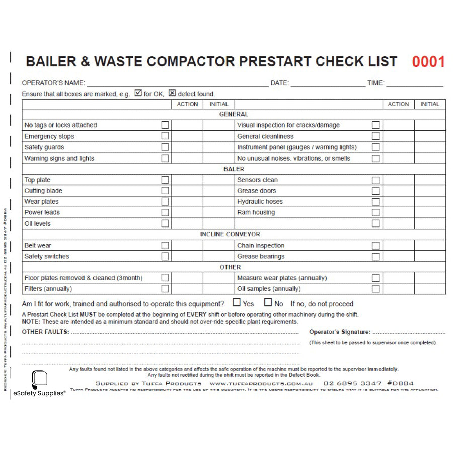 Bailer & Waste Compactor Prestart Checklist
