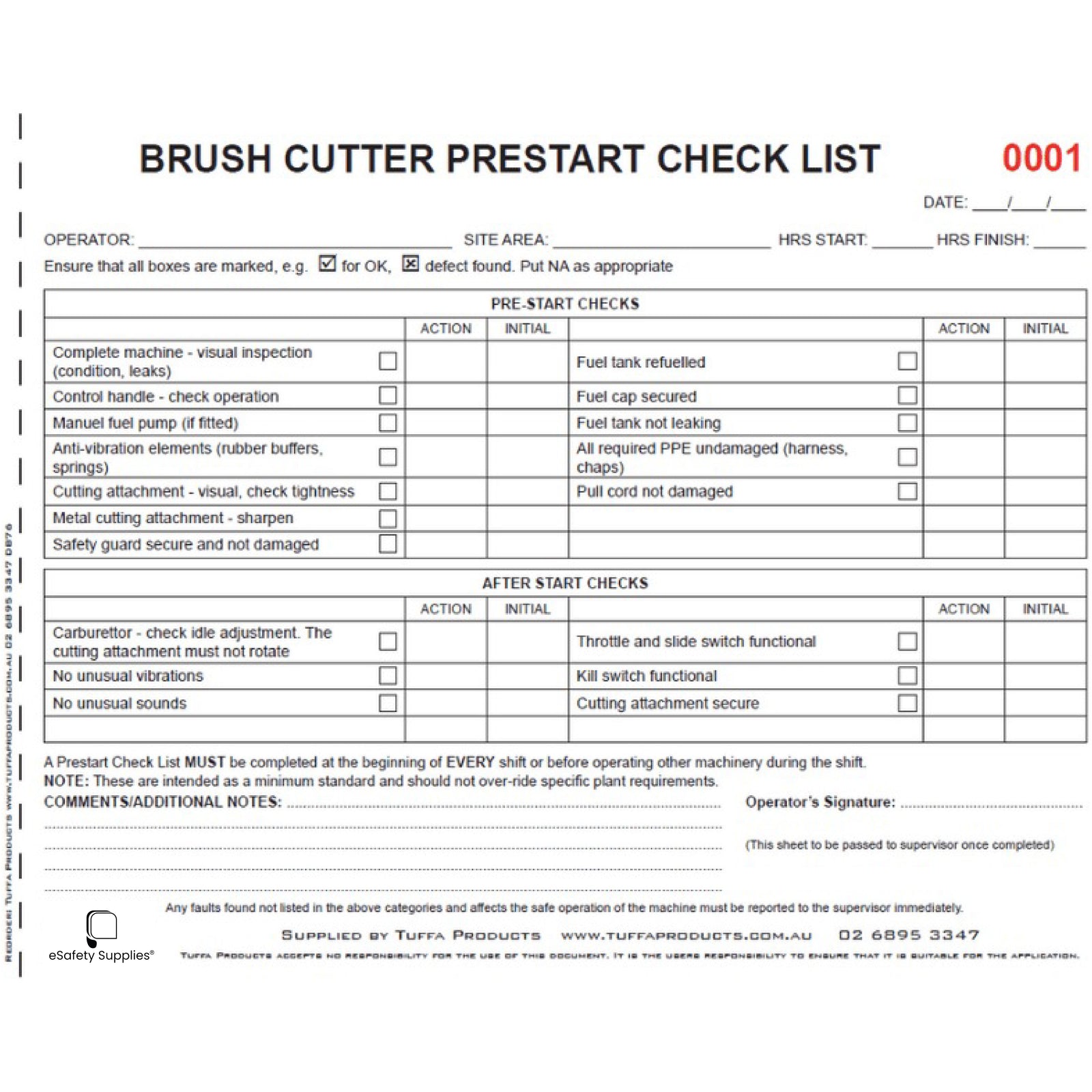 Brush Cutter Prestart Books