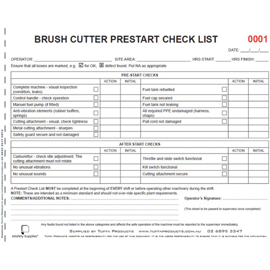 Brush Cutter Prestart Books