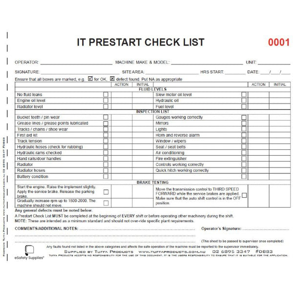 IT Prestart Checklist Books