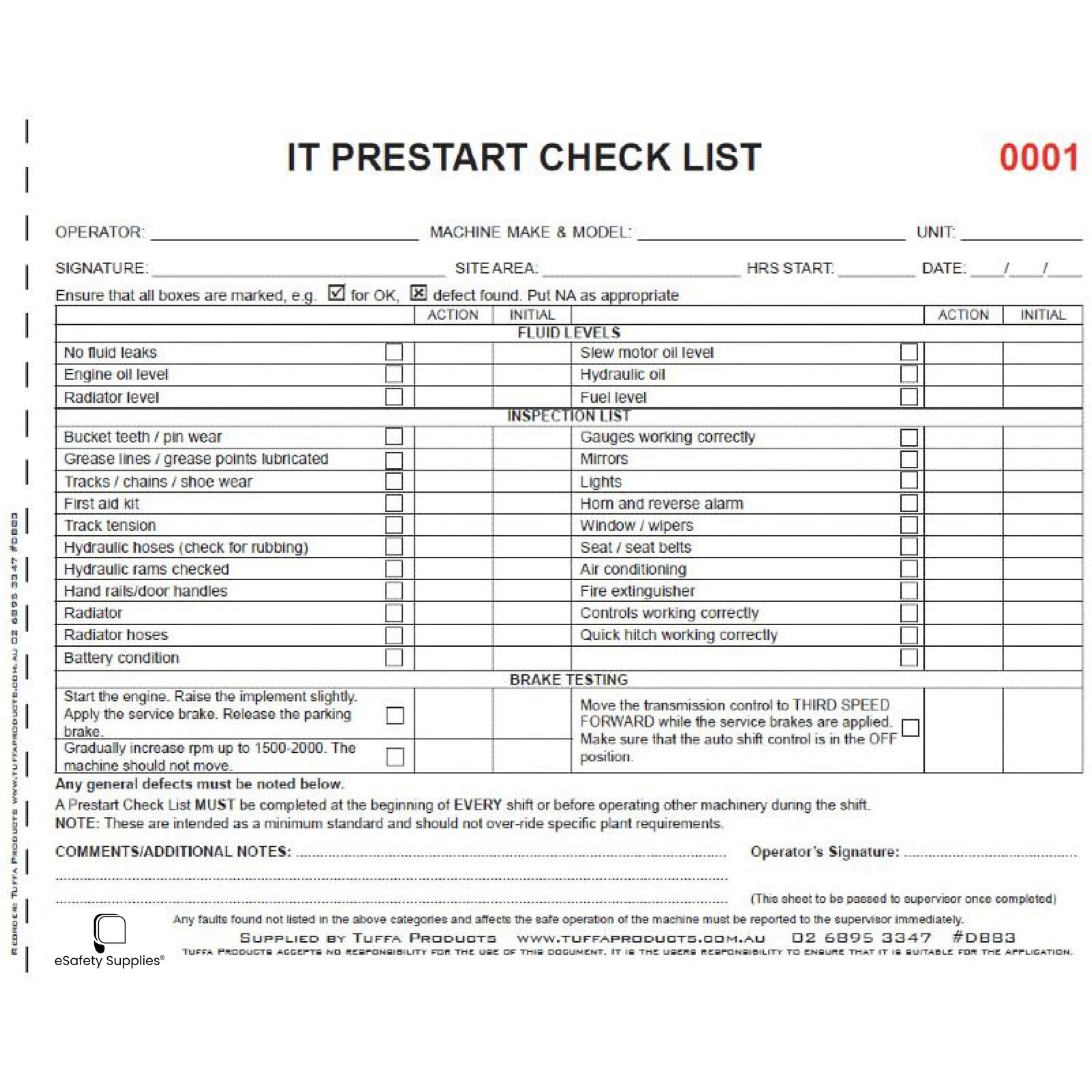 IT Prestart Checklist Books