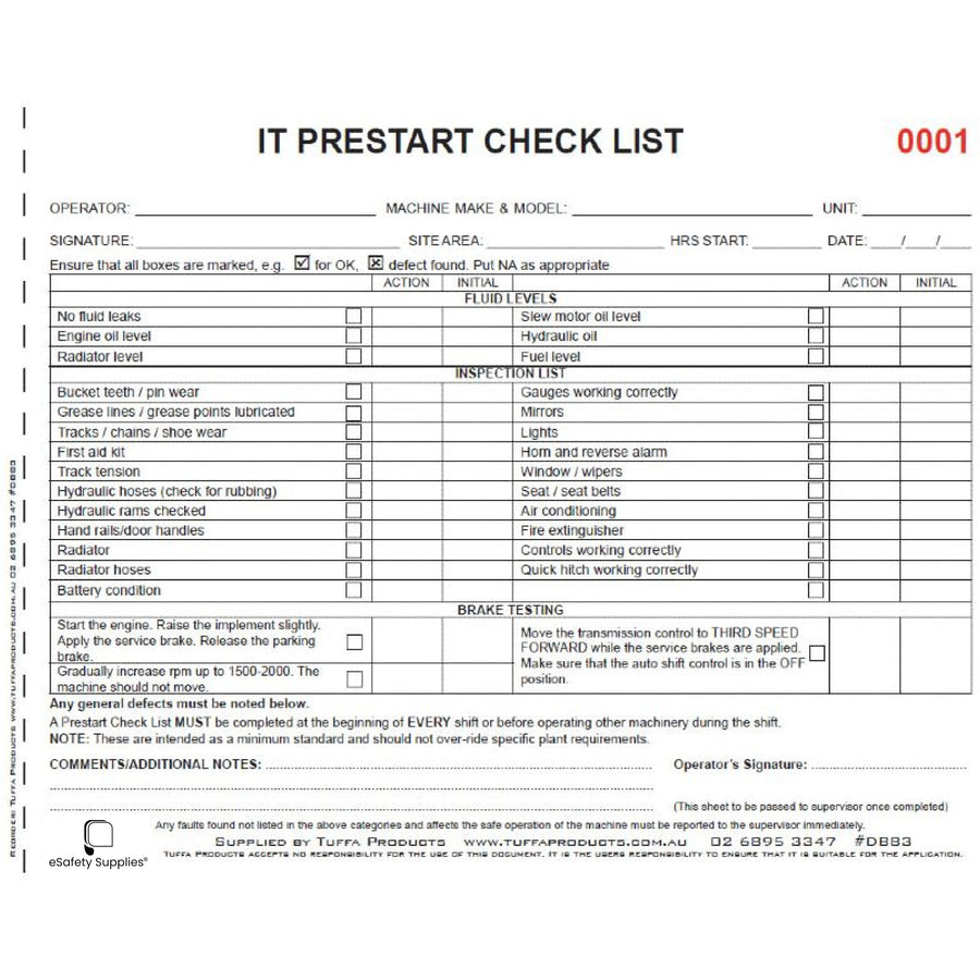 IT Prestart Checklist Books