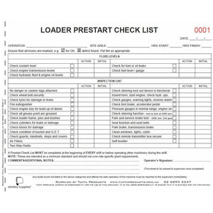 Loader Prestart Checklist Books - Prestart & Safety Logbooks