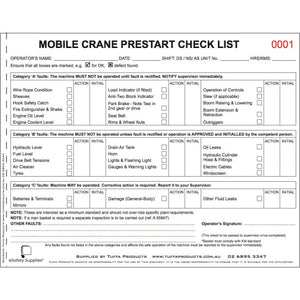 Mobile Crane Prestart Checklist Books - Prestart & Safety Logbooks