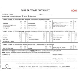 Pump Prestart Checklist Books - Prestart & Safety Logbooks