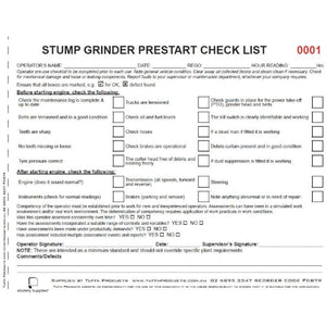 Stump Grinder Prestart Books - Prestart & Safety Logbooks