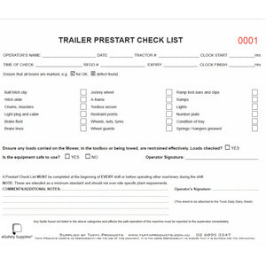 Trailer Prestart Checklist Books - Prestart & Safety Logbooks
