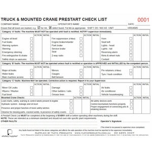 Truck & Mounted Crane Prestart Checklist Books - Prestart & Safety Logbooks