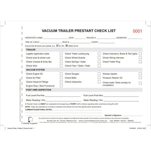 Vacuum Truck Prestart Checklist Books - Prestart & Safety Logbooks