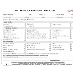 Water Truck Prestart Checklist Books - Prestart & Safety Logbooks