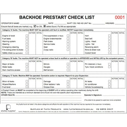 Backhoe Prestart Checklist Books