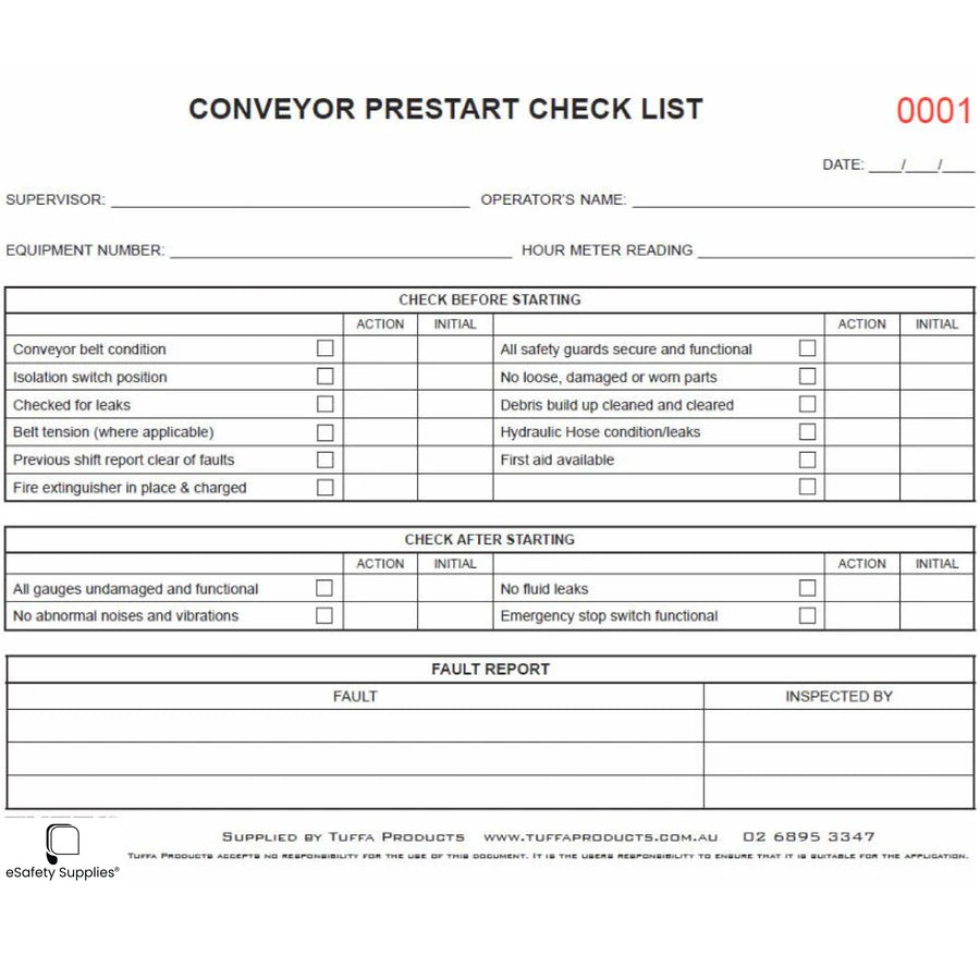 Conveyor Prestart Checklist Books