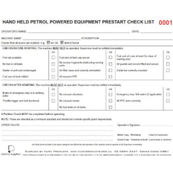 Hand Held Petrol Powered Equipment Prestart Checklist Books