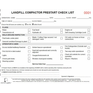 Landfill Compactor Prestart Checklist Books - Prestart & Safety Logbooks
